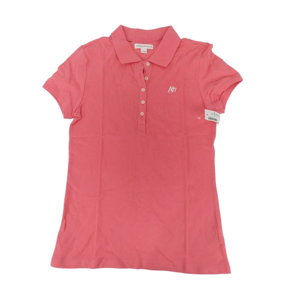NWT Aeropostle 87 women's  logo coral peach pink polo shirt size large - Picture 1 of 10